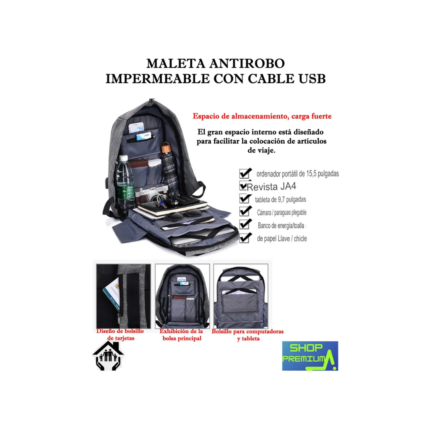 Maleta Antirrobo Impermeable con Reflectivo y Puerto USB